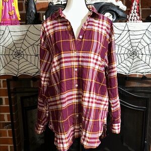 LOFT Burgundy and Yellow Plaid Shirt